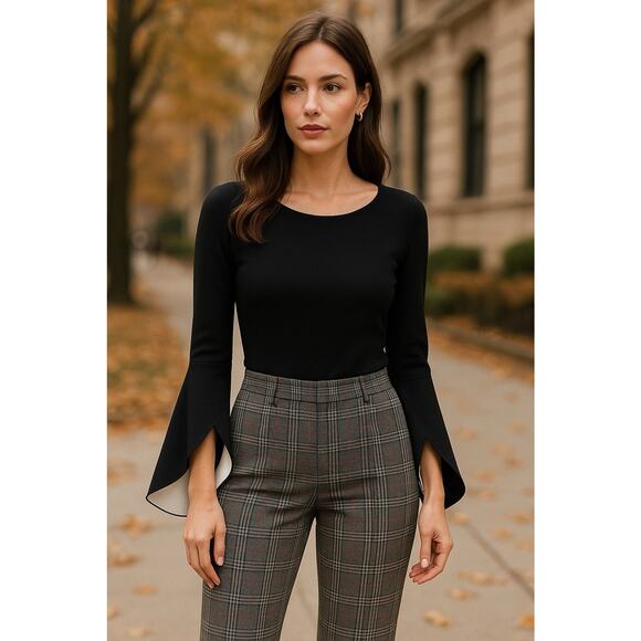 MILLY Sweaters - Anthropologie Milly NYC Black Knit Sweater Top Chic French Dramatic Sleeve Med